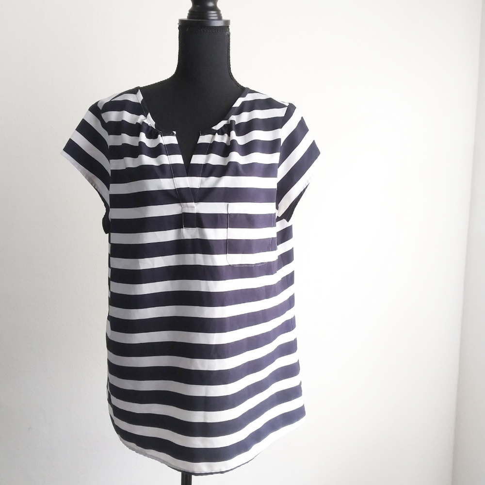 Loft large navy striped v-neck blouse {minor flaws}